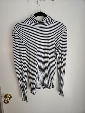 J. Crew Navy and White Striped Turtleneck Top